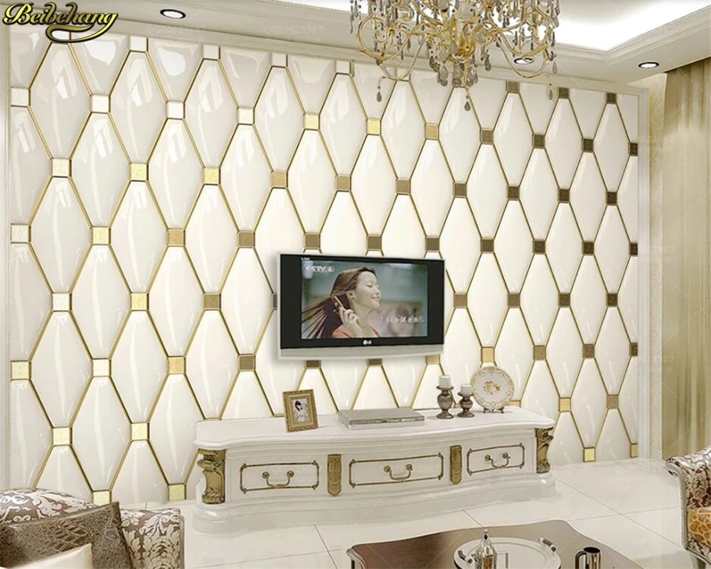 beibehang Custom wallpaper mural 3d three-dimensional luxury simple European gold soft package TV background wall papel de pared