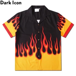 Chemise Dark Icon Flame pour homme, chemise hawaïenne d'été, vêtements de rue vintage