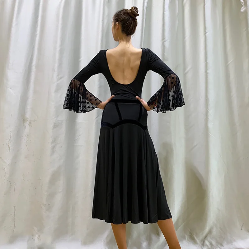 Saia de dança de salão preto para as mulheres elegante dança de valsa wear macio flamenco saia desempenho traje tango dancewear jl2543