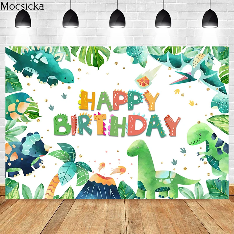 Mocsicka-Arrière-plan de Photographie Joyeux Anniversaire, Bannière de Décoration de Petit Dinosaure, Accessoires de Studio, Portrait d'Enfant
