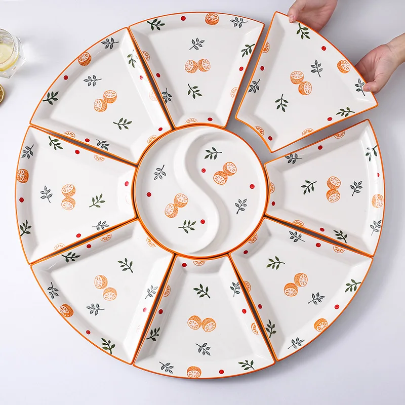 Creative net red set reunion bowls and dishes tableware combination ceramic platter, dish plate, Spring Festival dinner plate