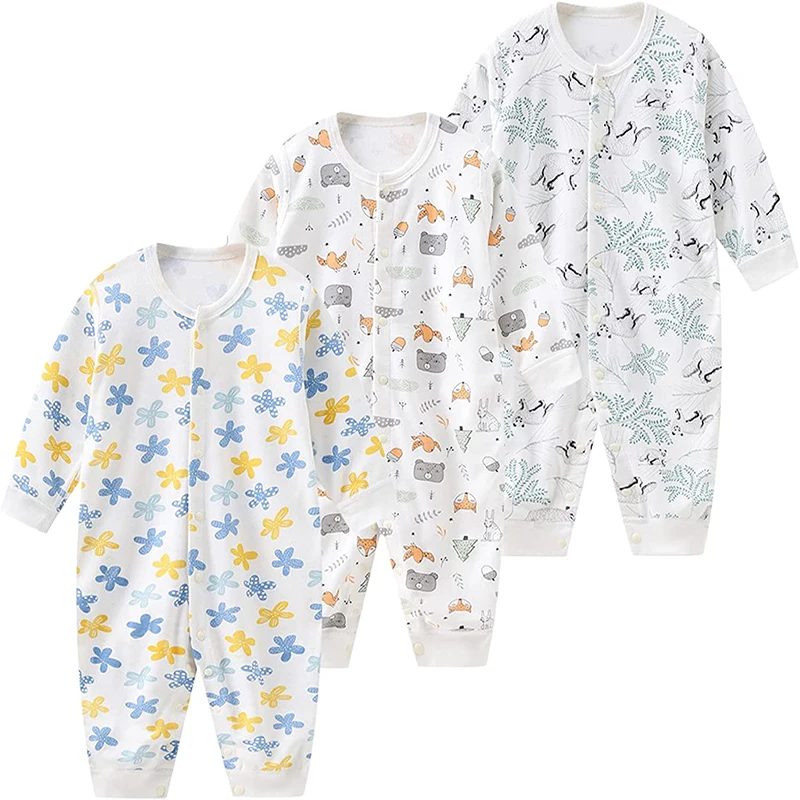 3PCS Baby Girl Clothes Set Cotton Newborn Unisex Baby Boy Clothes Cartoon Active Pajamas One-Pieces Print Autumn Ropa Bebe