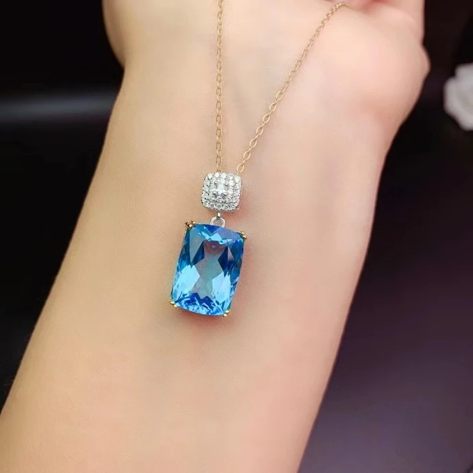 KJJEAXCMY fine Jewelry 925 Sterling Silver Natural blue topaz Girl trendy gemstone Pendant Necklace Support Test Chinese style
