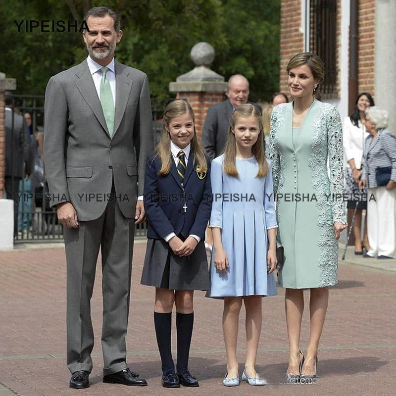 Robes personnalisées deux pièces vert menthe pour mère de la mariée, robe de soirée à manches longues pour mère, invité de mariage, quelle que soit la longueur du genou, 2024