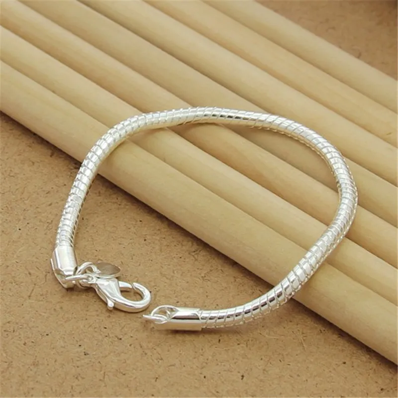 Fashion 925 Sterling Silver Bracelet 3MM Snake Bone Silver Bracelet for Women & Men Glamour Jewelry Gifts