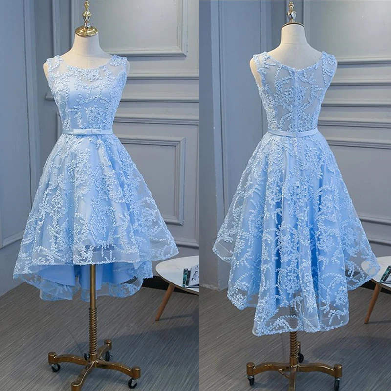 Dreesses Senhora elegante Light Blue Dama de Honra Organza de Alta Qualidade com Forro e Applique Zipper Voltar Aceitar وصيفه الشرف فساتين