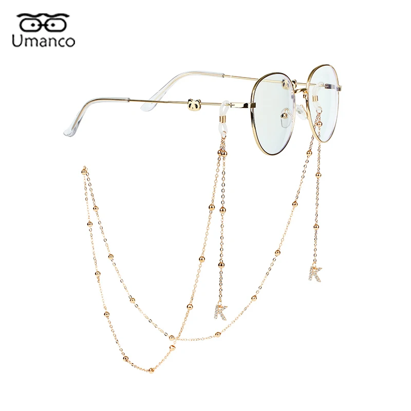 Cadena de gafas dorada de 70cm para mujer, elegante cordón con colgante de mariposa y letras de sol y Luna, antideslizante, para colgar en el cuello, regalo de joyería