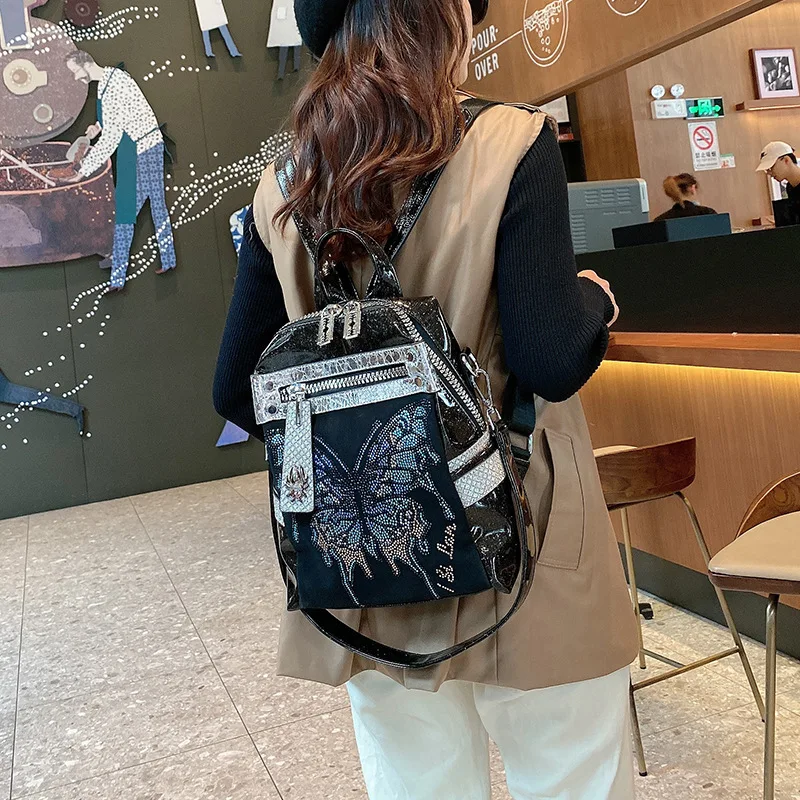 Women Luxury Brand Backpack High Quality Leather Shoulder Bag  Teenager Girl Fashion Rhinestone School Bag Casual Daily Backpack