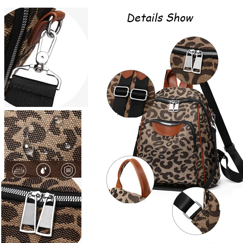 Zaino da donna di design Zaino da scuola vintage leopardato per adolescenti Borsa a tracolla femminile zaino multifunzionale per ragazze