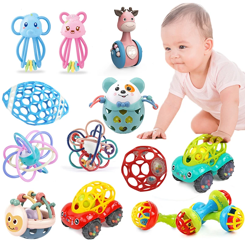 

Baby Rattle Teether Toy Montessori Baby Toys For 0-12 Months Soft Plastic Hand Bell Early Educational Newborn Crib Stroller Toy