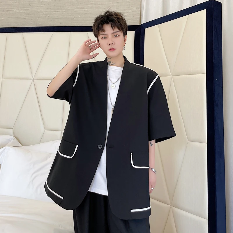 Summer wear in different colors and hemming design Korean men's loose Casual Short Sleeve suit fashionable men's suit coat