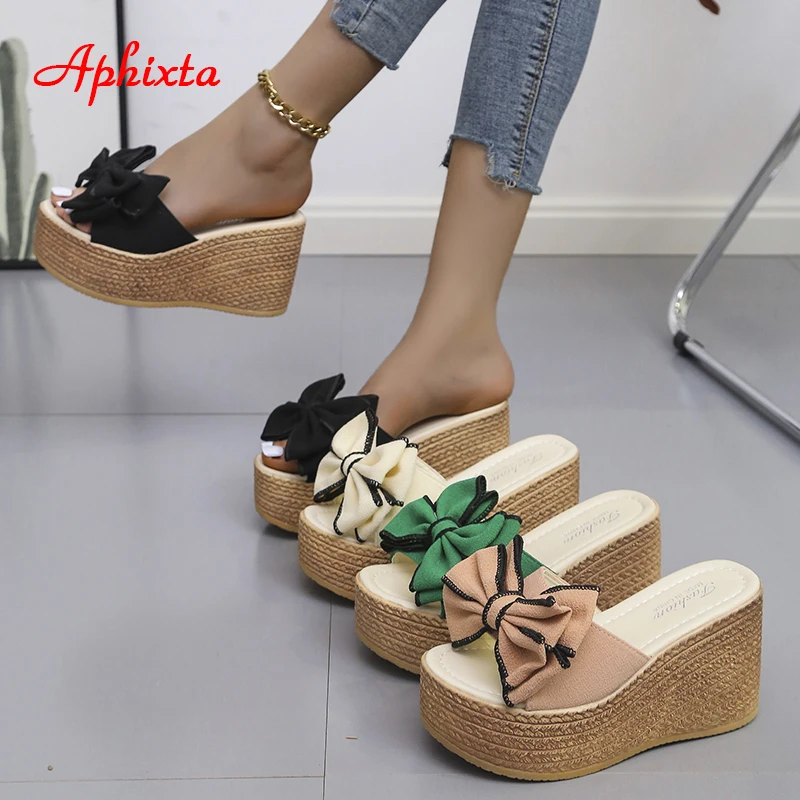 Aphixta 9cm Heels Slides Women\'s Shoes Woman Slippers Flip Flops Wedge Platform Shoes Woman Beach Slippers Zapatos Mujer