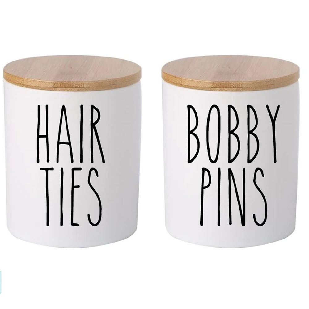 2Pcs Bobby Pins Hair Ties  Jars Canister Can Labels Sticker Decal Bathroom Organizers Home Decor