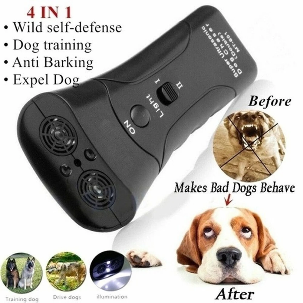 2 in 1 Double Head Stop Bark Deterrents Ultrasonic Pet Dog Repeller Trumpet LED Flashlight Portable Anti Barking Control Puppy T