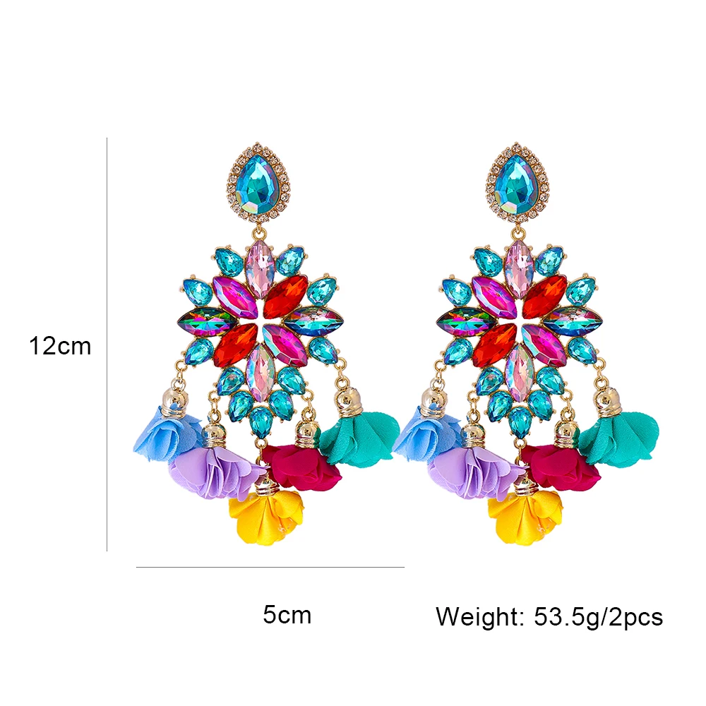 2024 Boho Colorful Earrings Flower Tassel Earrings For Women Rhinestones Pendant Crystal Statement Earrings Fashion Jewelry Gift