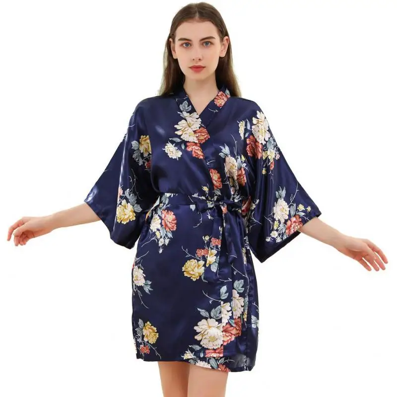 Half Sleeve Nightgown Intimate Lingerie Casual Home Clothing Sleepwear Short Summer New Kimono Robe Print Flower Women Bathrobe