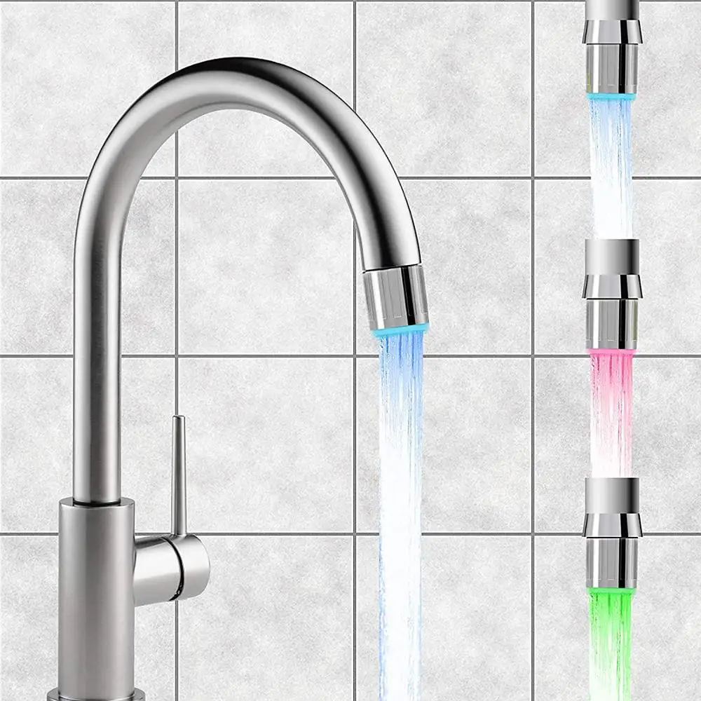 ZhangJi LED Faucet Light Tap Flashing RGB Color Blinking Temperature Faucet Aerator Water Saving Kitchen Bathroom Accessories