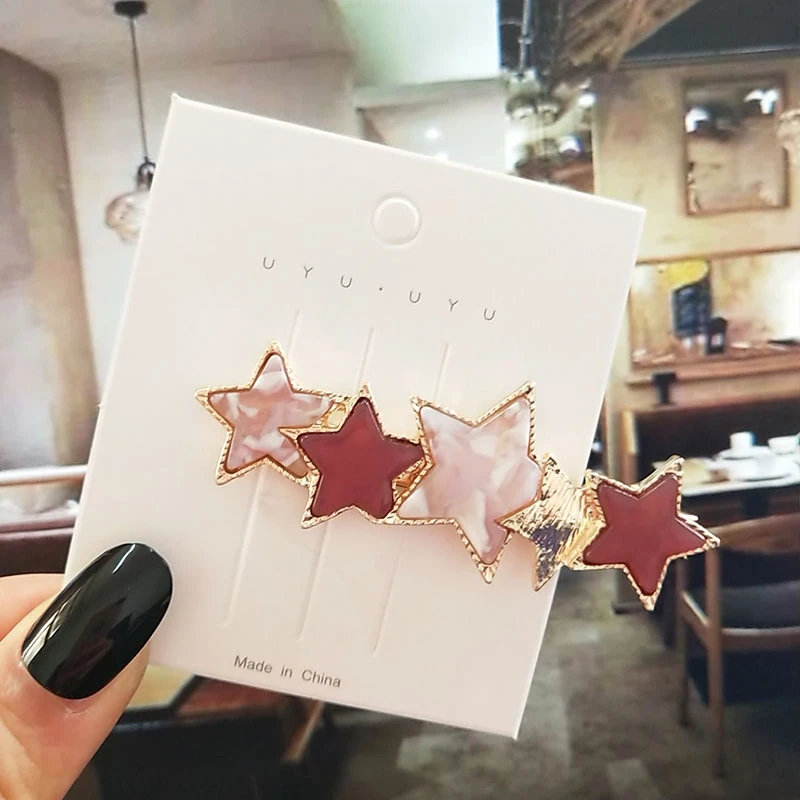 Korean Love Heart Star Hairpin Clips Hair Accessories For Women Fashion Jewelry Chic Resin Gold Barrette Hairgrip Girl Ornaments