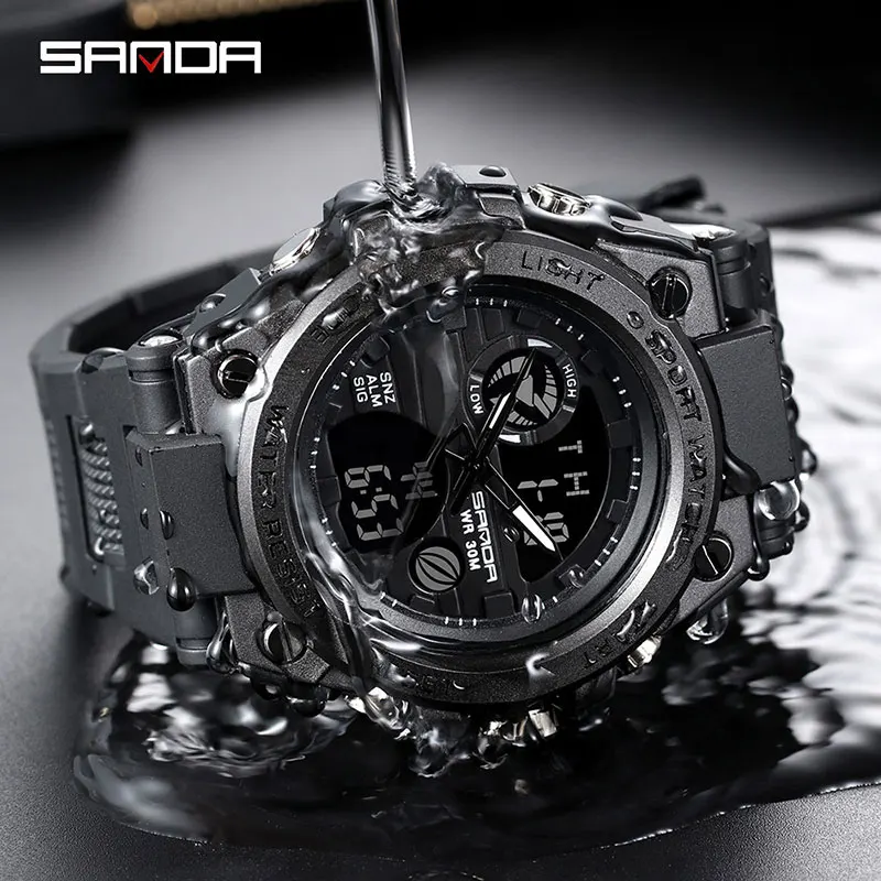 Fashion Sanda Brand Wrist Watch Men Watches Military Army Sport Style Wristwatch Dual Display Male For Clock Waterproof Hours