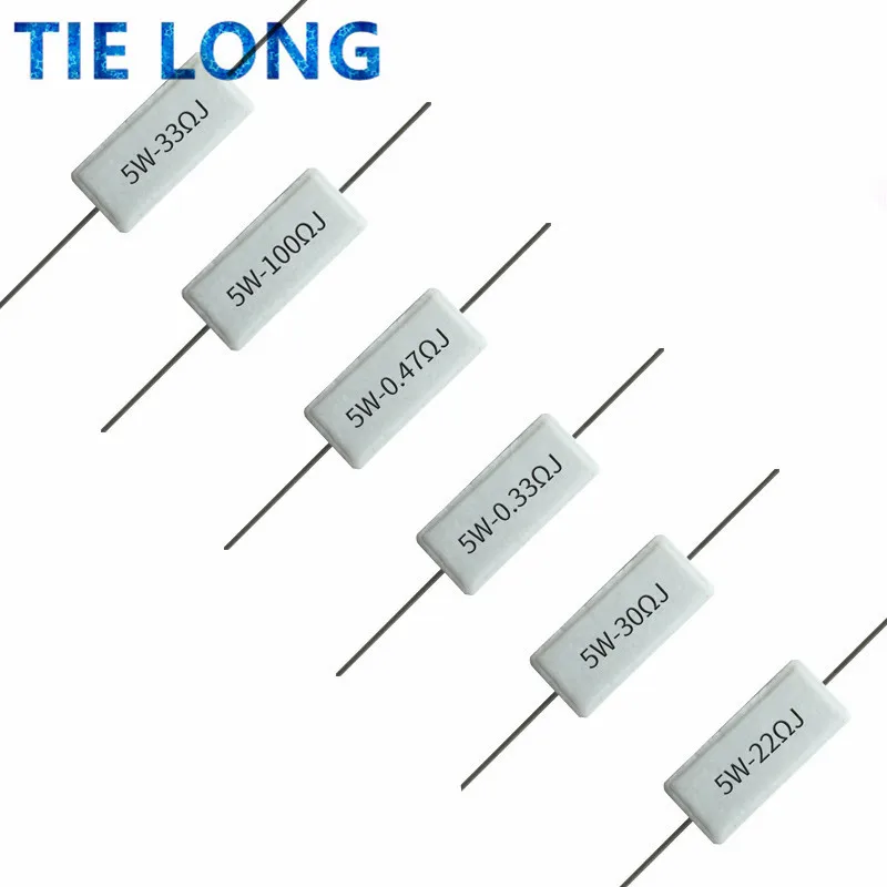 10pcs 5W 5% Cement Resistor Power Resistance 0.1 ~ 10K 0.1R 0.5R 1R 10R 100R 0.22 0.33 0.5 1 2 5 8 10 15 20 25 30 100 1K 10K ohm