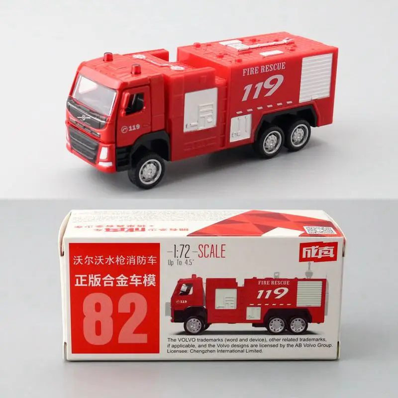 Diecast Metal Toy Car Model 1:72 Scale Fire Rescue Engineering Truck Pull Back Educational Collection Gift Kid Match Box