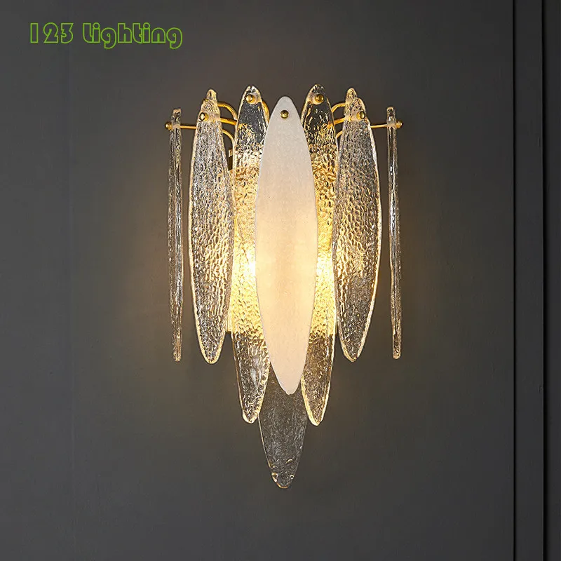 

Modern LED Wall Lights Living Room Bedside Aisle Wall Sconce Clear Blue Smoke Gray Glass G9 Bulb Loft Deco 110-240V