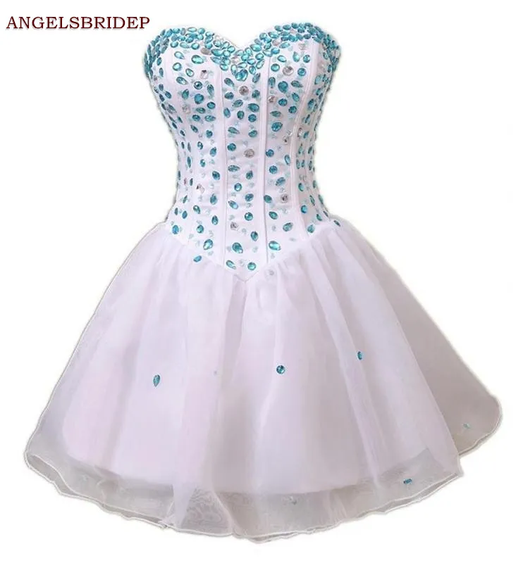 

Charming Sweetheart Junior Homecoming Dress 2021 Sparkly Crystals Short Ball Gown Graduation Formal Pageant Party Gowns Lace-up