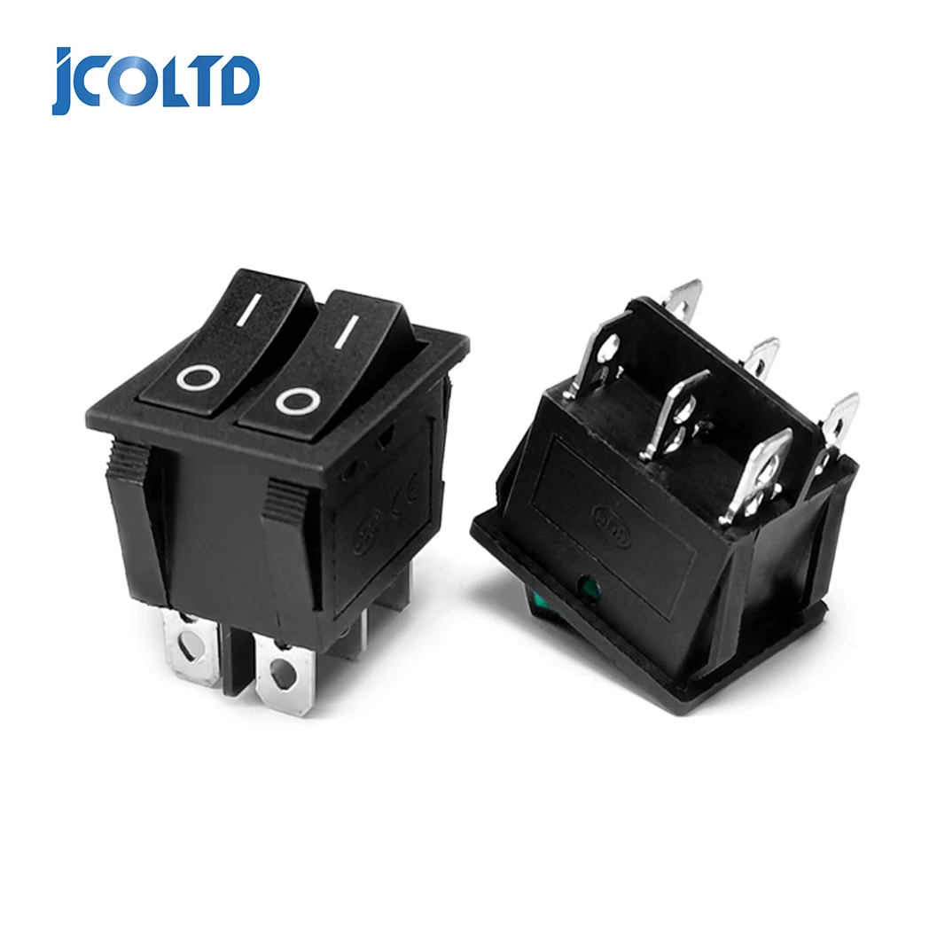 Double Boat Rocker Switch 6 Pin On-Off With Green Red Light 20A 125VAC