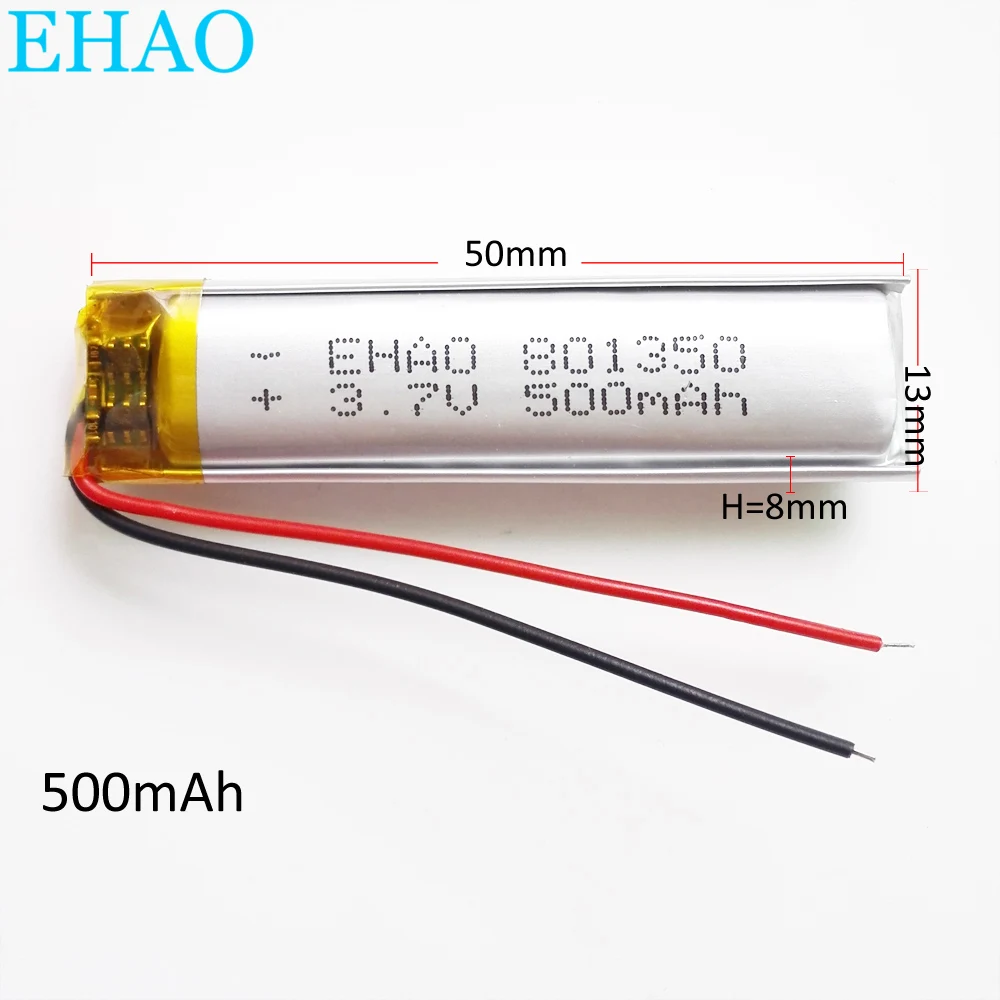 3.7V 500mAh Lithium Polymer LiPo Rechargeable Battery 801350 Cells For Mp3 Bbluetooth GPS PSP Speaker Recorder Camera Headphone