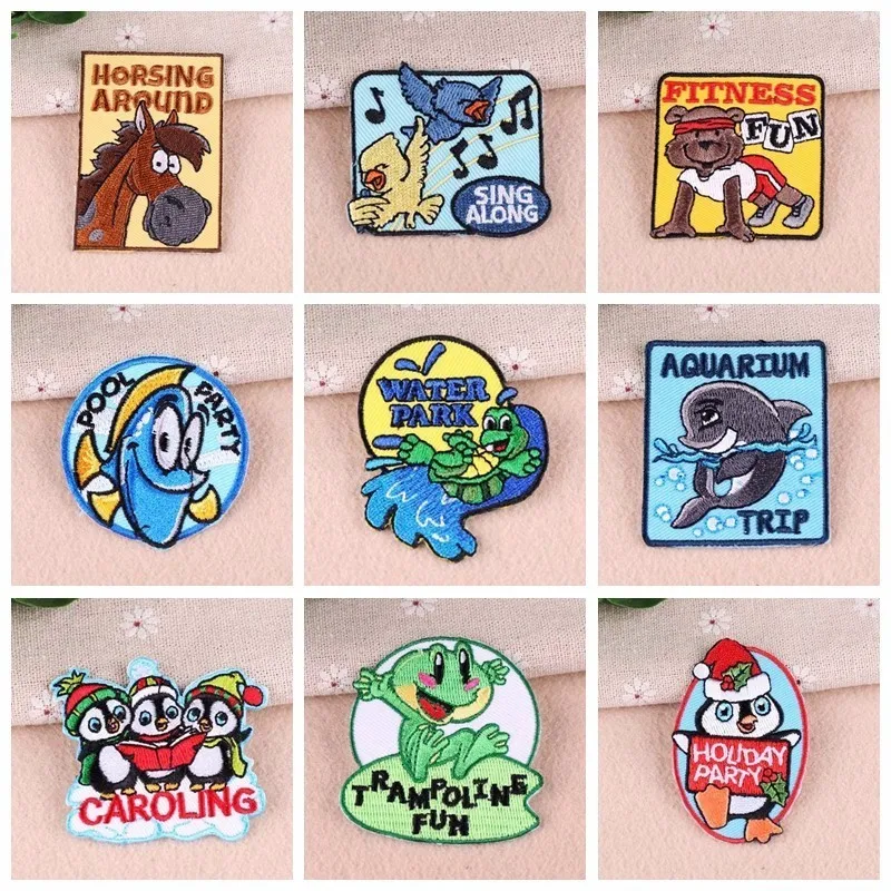 

Cartoon animal embroidery patch burned edge high quality small size with adhesive backing iron on clothes DIY hat and bag