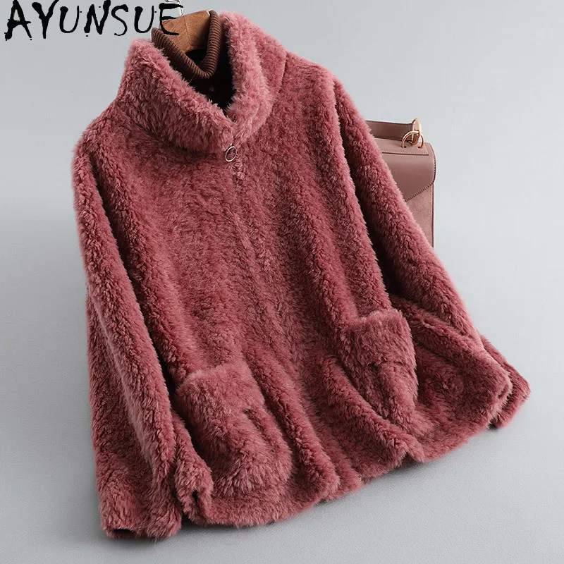 

AYUNSUE Women's Winter Jacket 2021 Autumn 100% Real Sheep Shearling Coat Female Short Casual Wool Jackets Casaco Feminino Gxy558