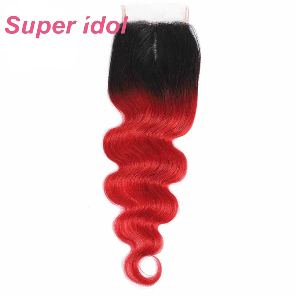 

Super Idol Brazilian Body Wave Hair 100% Remy Human Hair 4X4X1 Tpart Lace frontal closure 1B/Red 8-20inch Hair Extensions