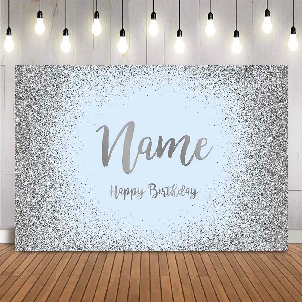 Blue Birthday Customize Background Sliver glitter photo booth background happy birthday party decoration Backdrop photocall