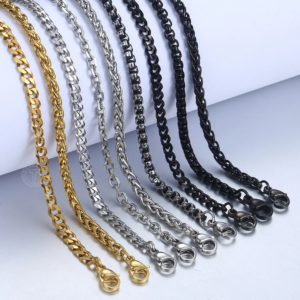 2-3mm Stainless Steel Bracelets For Women Men Wheat Box Cuban Link Chain Bracelets Male Jewelry KBB13A