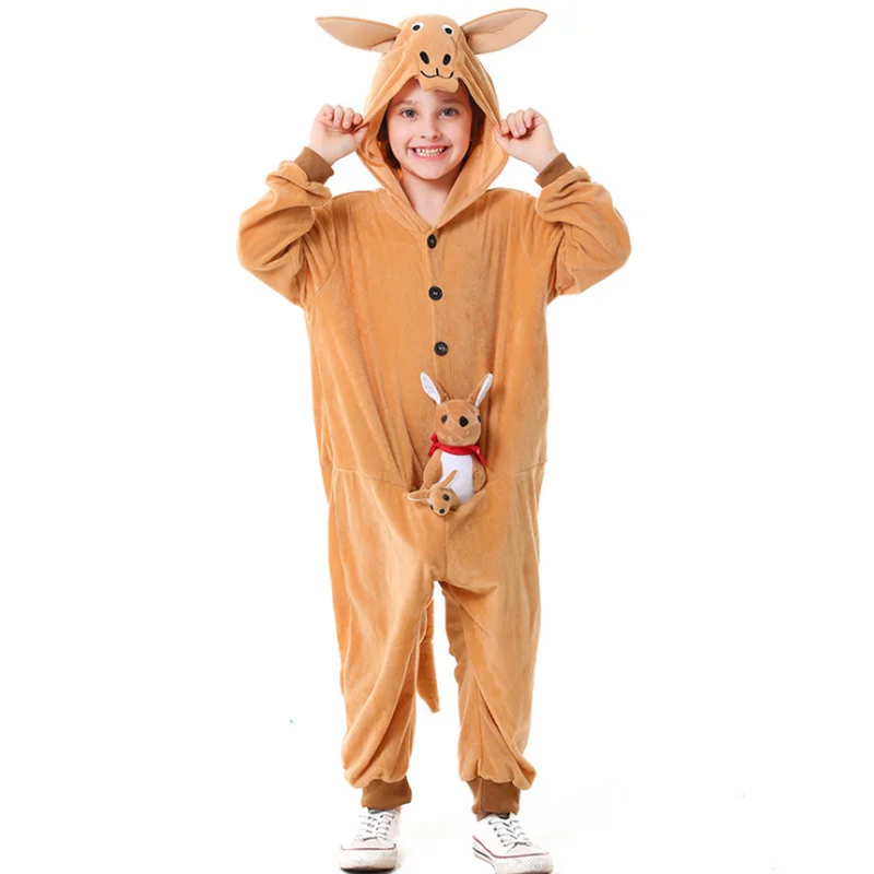 Tuta per bambini simpatico cartone animato ragazze ragazzo Halloween animale canguro Costume con cappuccio e Set di Figurine di canguro