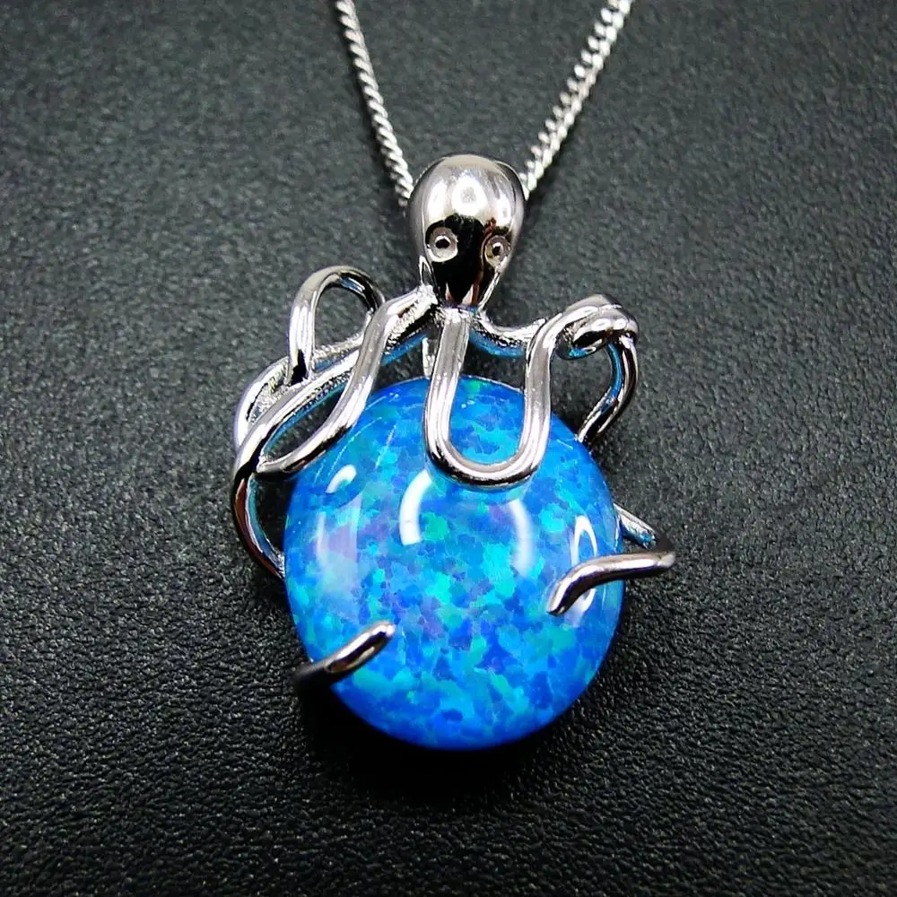 Hot Selling Beautiful See Animals 925 Sterling Silver Fire Opal Octopus Women's Pendant Necklace For Gift