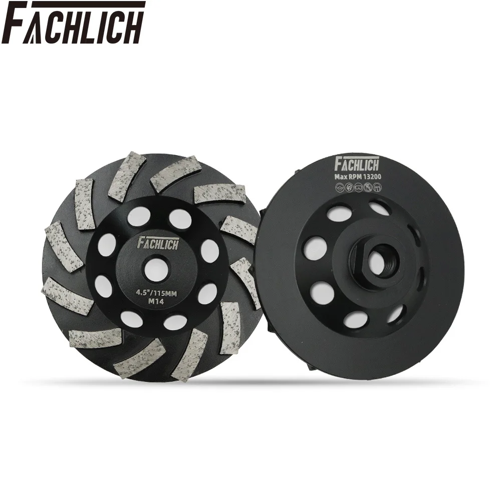 

Fachlich 1pc 4.5inch/115mm Welded Diamond Turbo Row Cup Grinding Wheel M14 Thread for Concrete Hard Stone Granite Sanding Disc