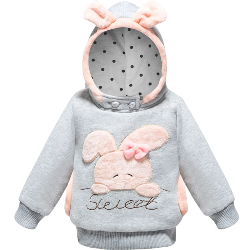 Children Clothing Cartoon Rabbit Fleece Outerwear Girl Fashion Wear Hooded Jacket Winter Coat Infantil Cotton Hoodie2-6Years