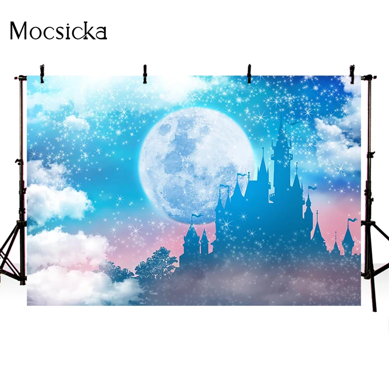 Mocsicka – arrière-plan de photographie, Super lune, château de fantaisie, accessoires de décoration, toile de fond de Portrait d'enfant, bannière