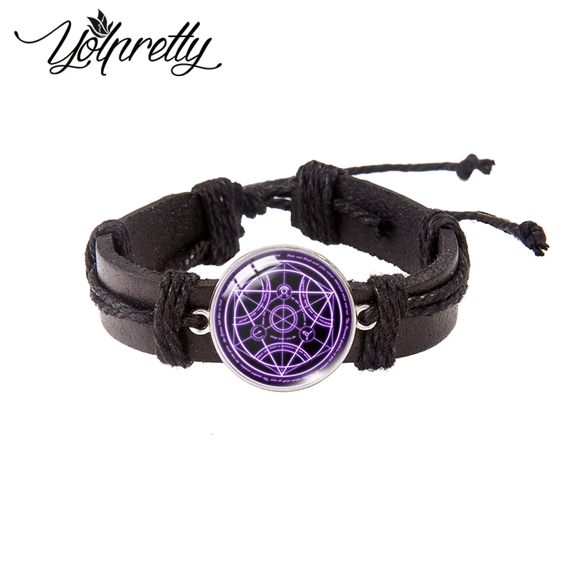 Fullmetal Alchemist Lace-up Leather Bracelet Glass Cabochon Charm Pendants Jewelry for men