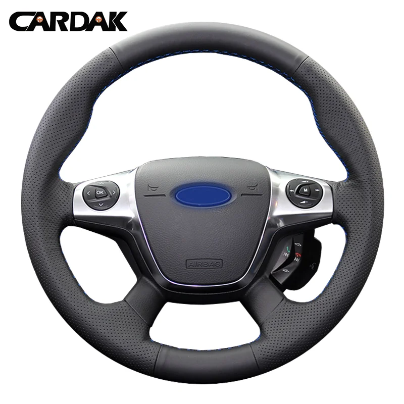 CARDAK Artificial Leather Hand-stitched Car Steering Wheel Cover for Ford Focus 3 2012 2013 2014 KUGA Escape 2013 2014 2015 2016