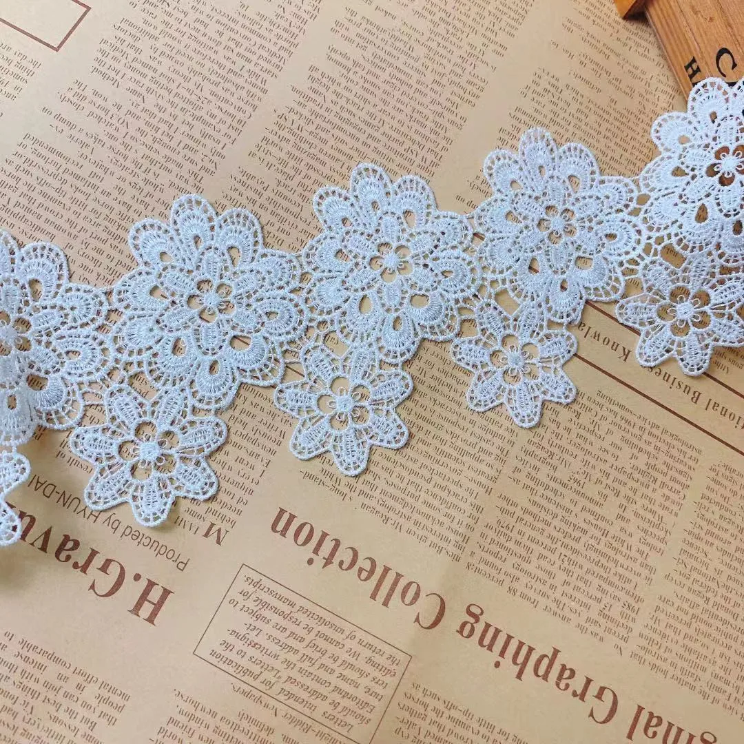 8.5CM Wide Exquisite White Lace Guipure Cotton Fabric Embroidered Flowers Lace Ribbon Trim DIY Handmade Dress Cloth Sewing Decor