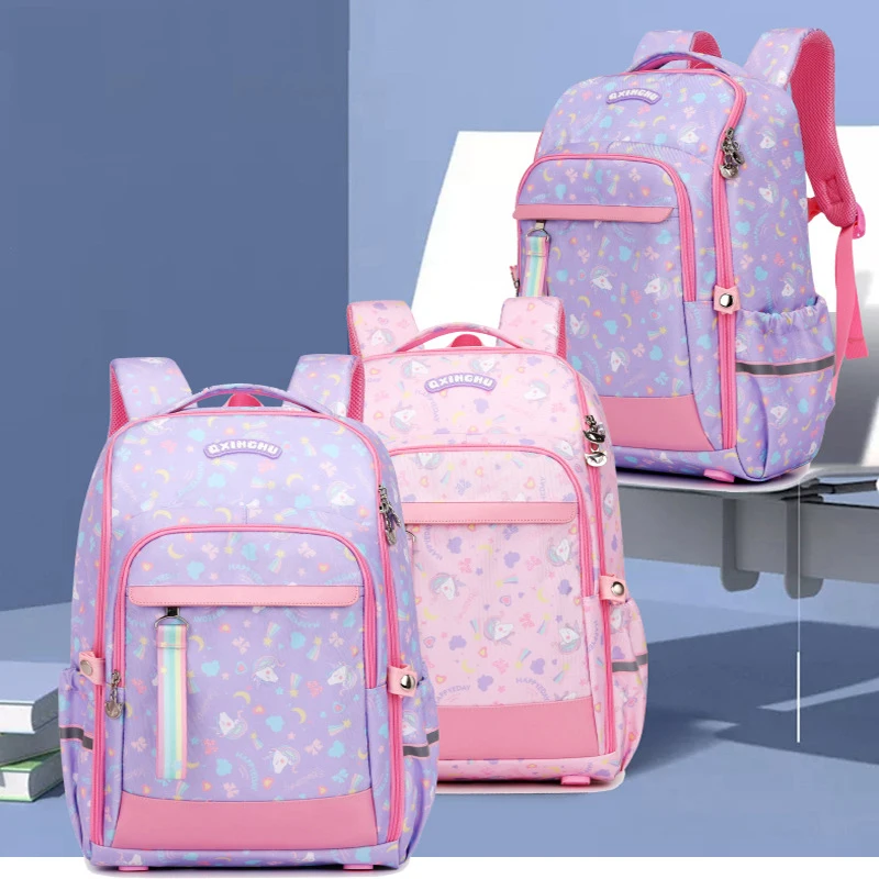 New Cartoons Printing Multifunction School Bag Sweet Cute Girls Pink Princess School Backpack Kids Orthopedics Student Bookbags