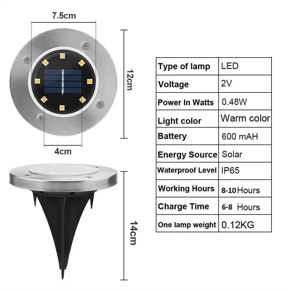 LED Sensor Solar Powered Outdoor in-Ground Lighting Waterproof Disk Buried Lamp Solar Garden Luz for Pathway Patio Lawn