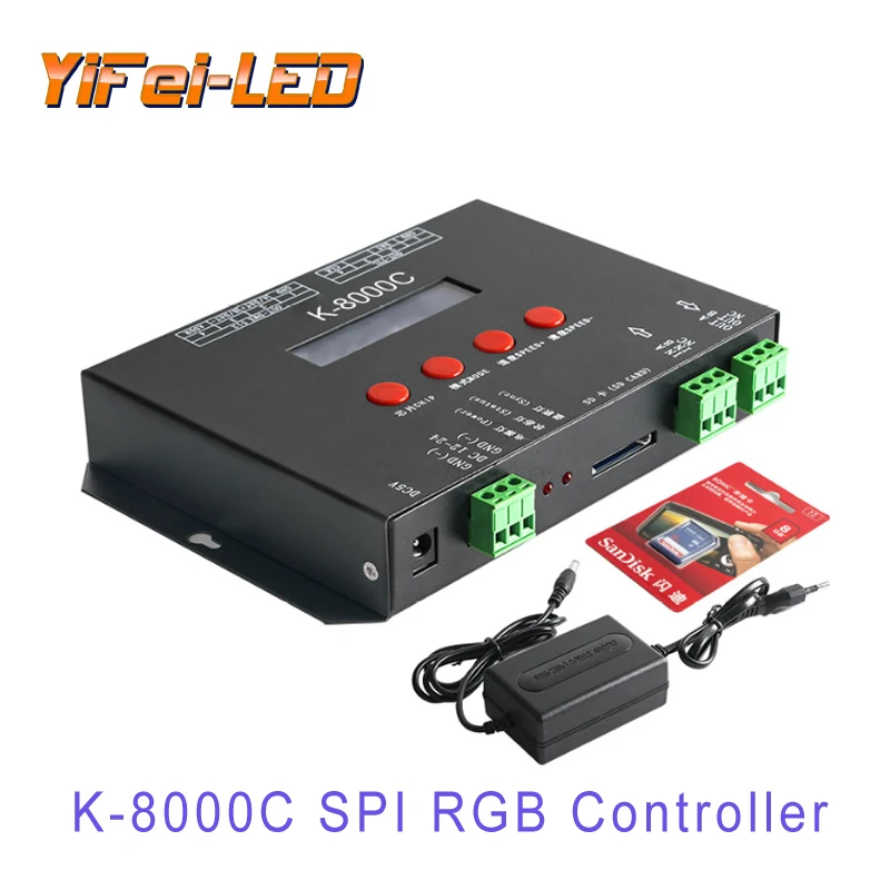 Controller per scheda SD pixel K-8000 LED; off-line;8192 pixel controllati; Uscita segnale SPI; Uscita segnale DMX