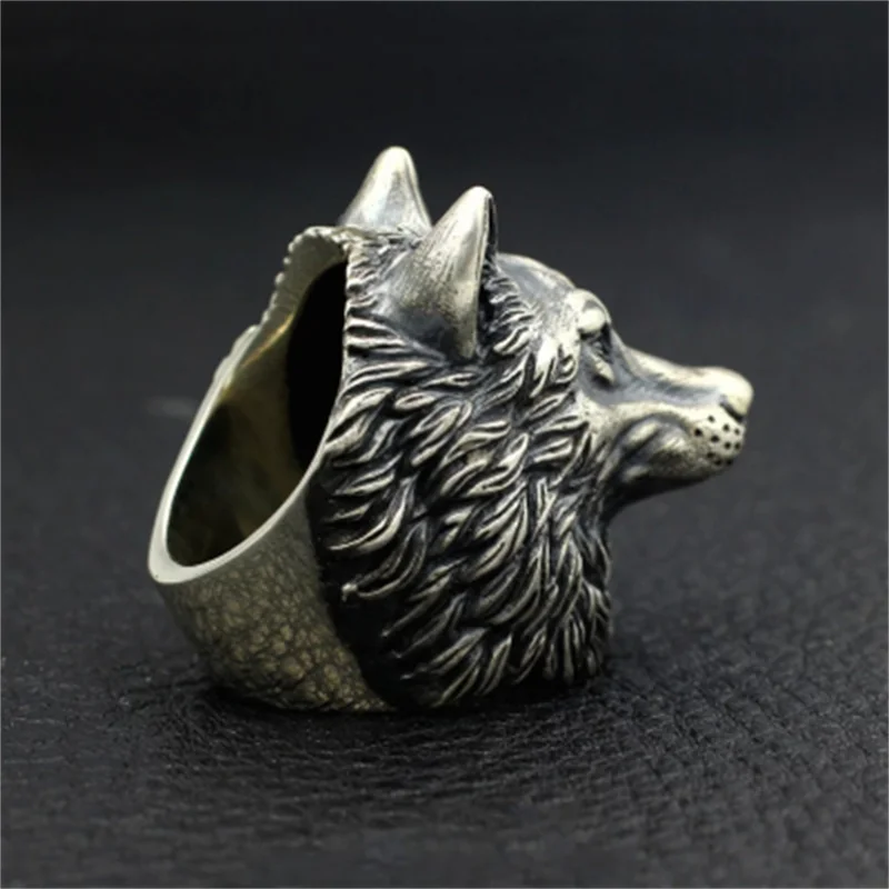 Vintage Nordic Wolf Head Ring Men Stainless Steel Punk Rock Biker Ring Male Viking Amulet Jewelry Wholesale