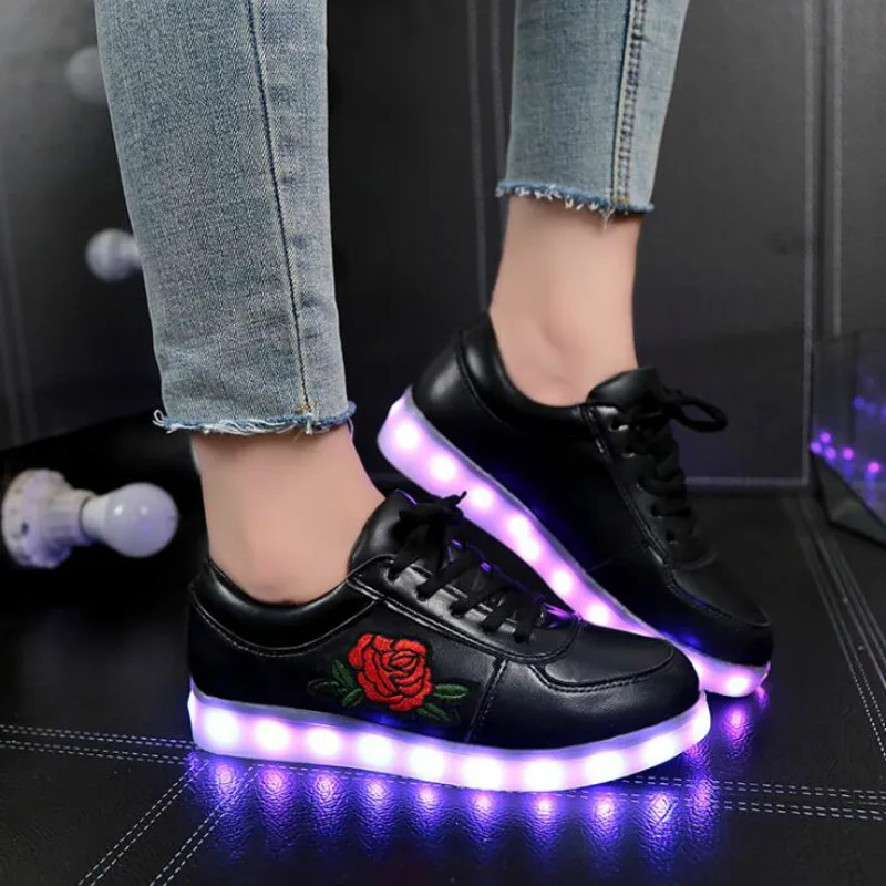 Jawaykids Fashion Rose Pattern USB Charger Sneakers Party Girls Shoes Women Glowing Sneakers Outdoor Baby Shoes Casual Shoes