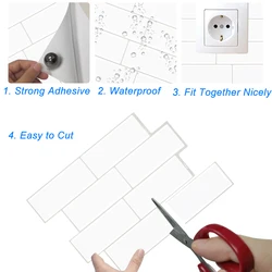 Vividtiles White Self Adhesive Wallpaper 3D Peel and Stick Subway Wall Tiles for Kitchen & Bathroom Backsplash Decor - 5 Sheets