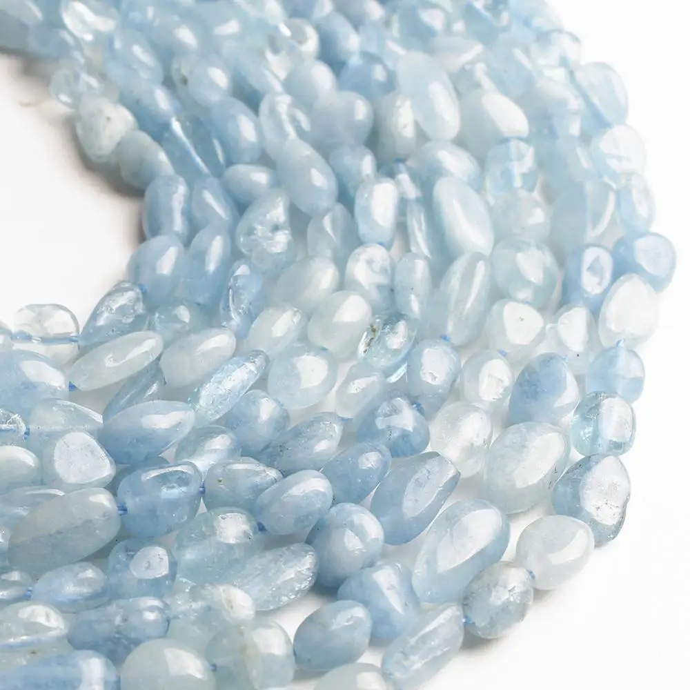 6-8mm Irregular Natural Aquamarina Stone Beads Loose Spacer Beads for Jewellery Making Bracelet Necklace 15 Inch