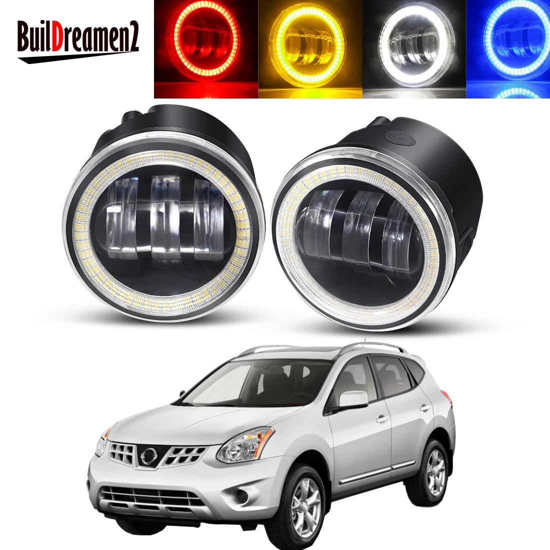 2 X Angel Eye Fog Light Assembly 30W Car LED Lens Fog Daytime Lamp DRL H11 12V For Nissan Rogue Sport 2013-2016 Rogue 2011-2013